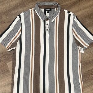 Express Men's Casual Striped Shirt - Black, White, Brown